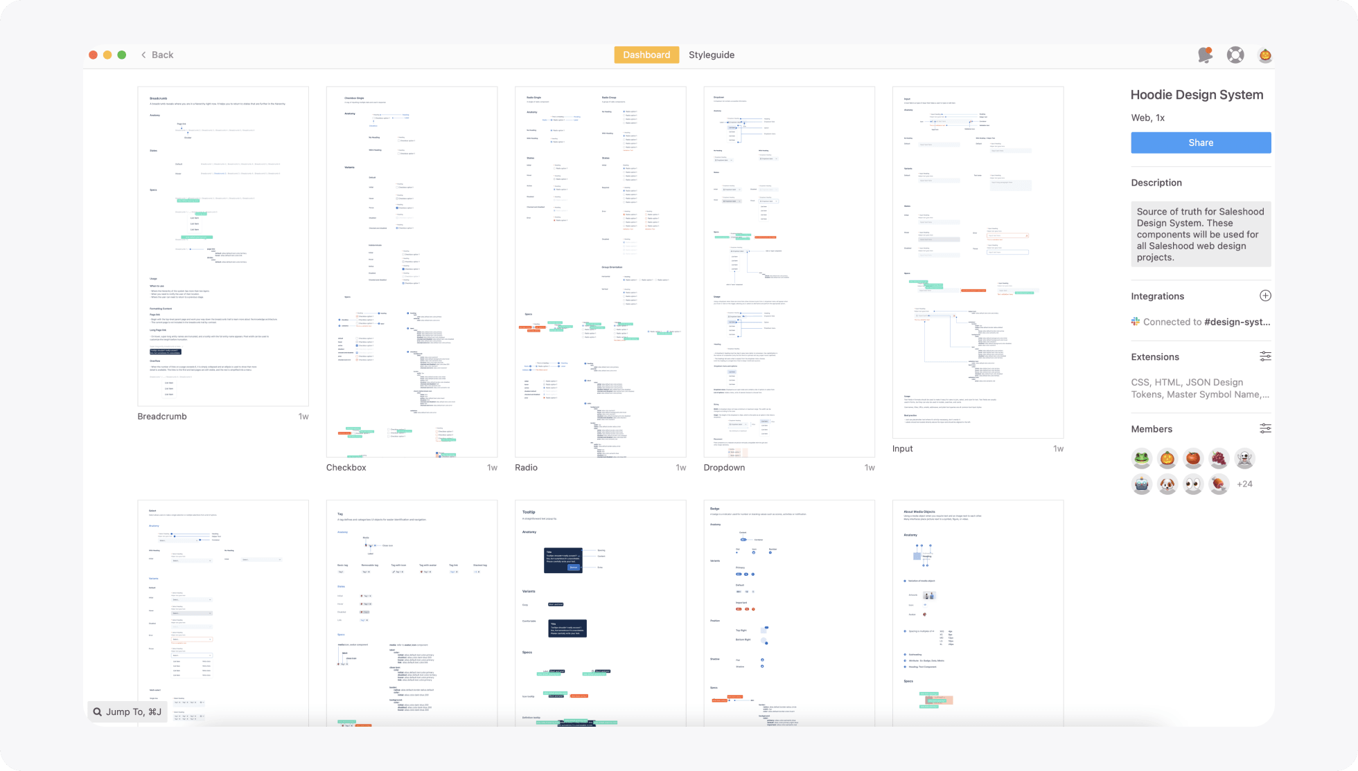 An overview of components exported to Zeplin for development phase