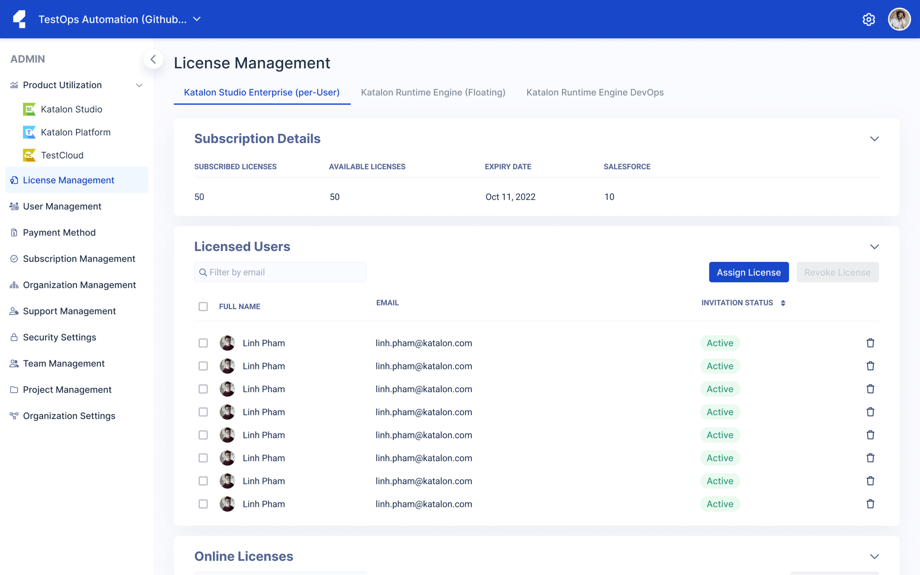 Before – Legacy navigation in admin system