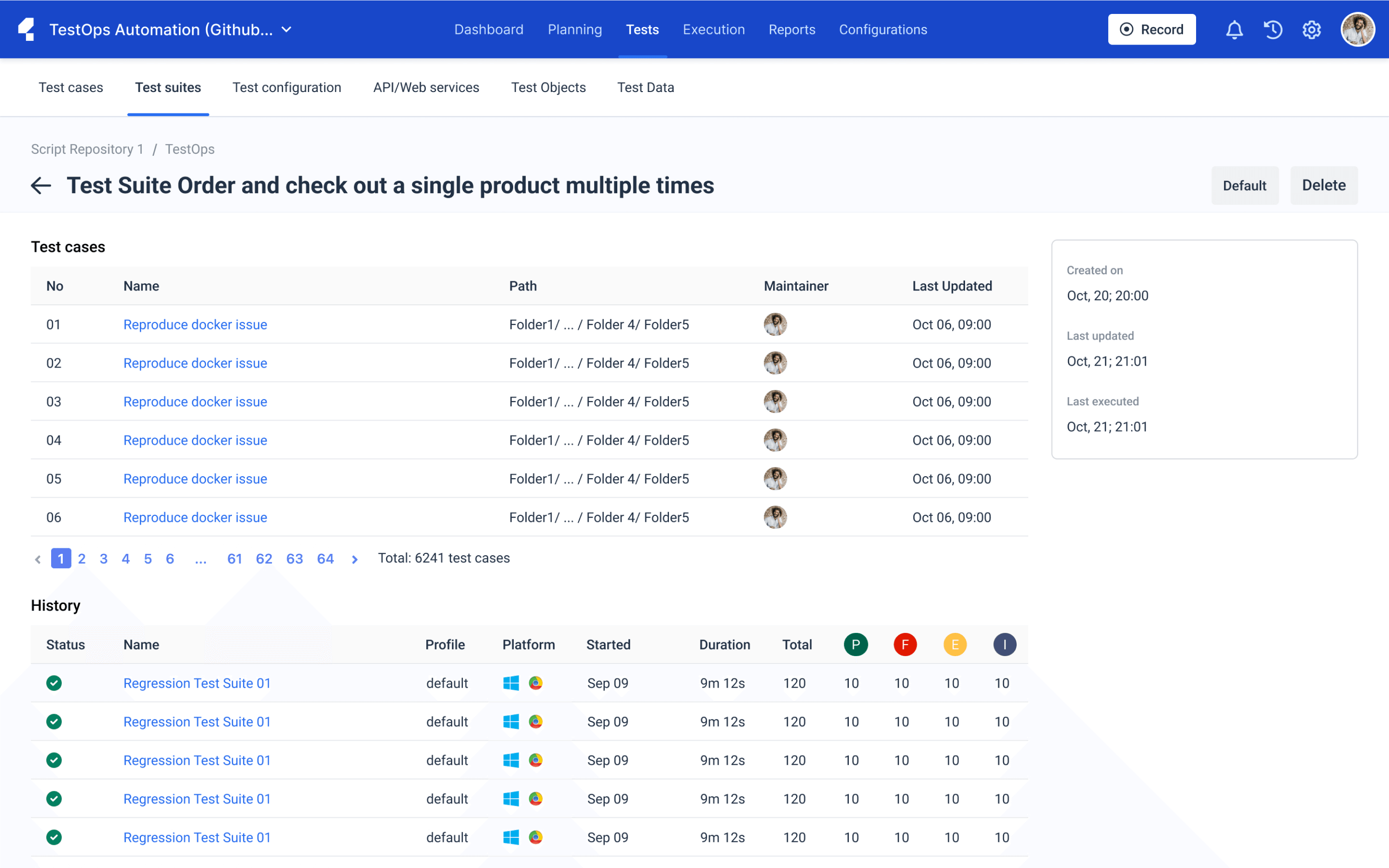 Detailed view of a test case