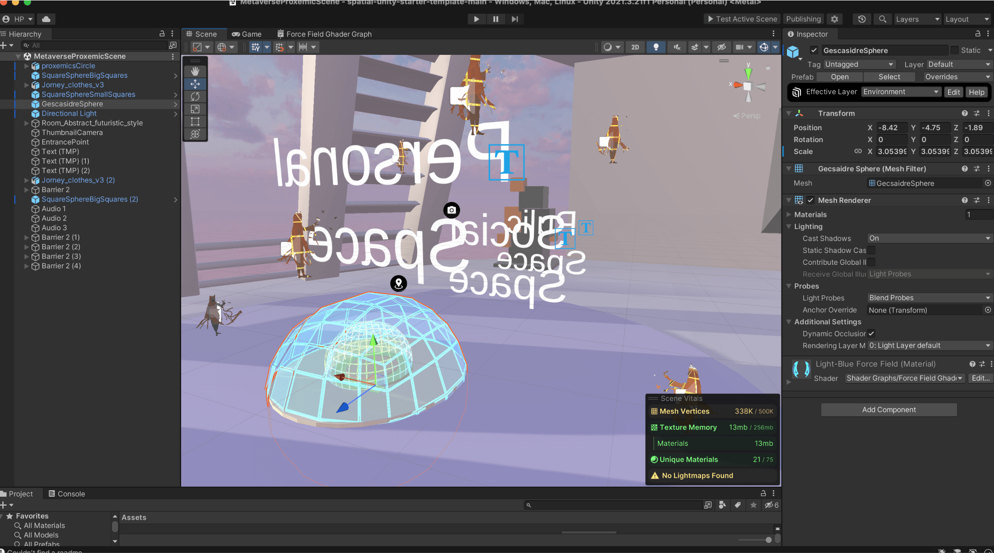 Unity project file view of the Metaverse research prototype