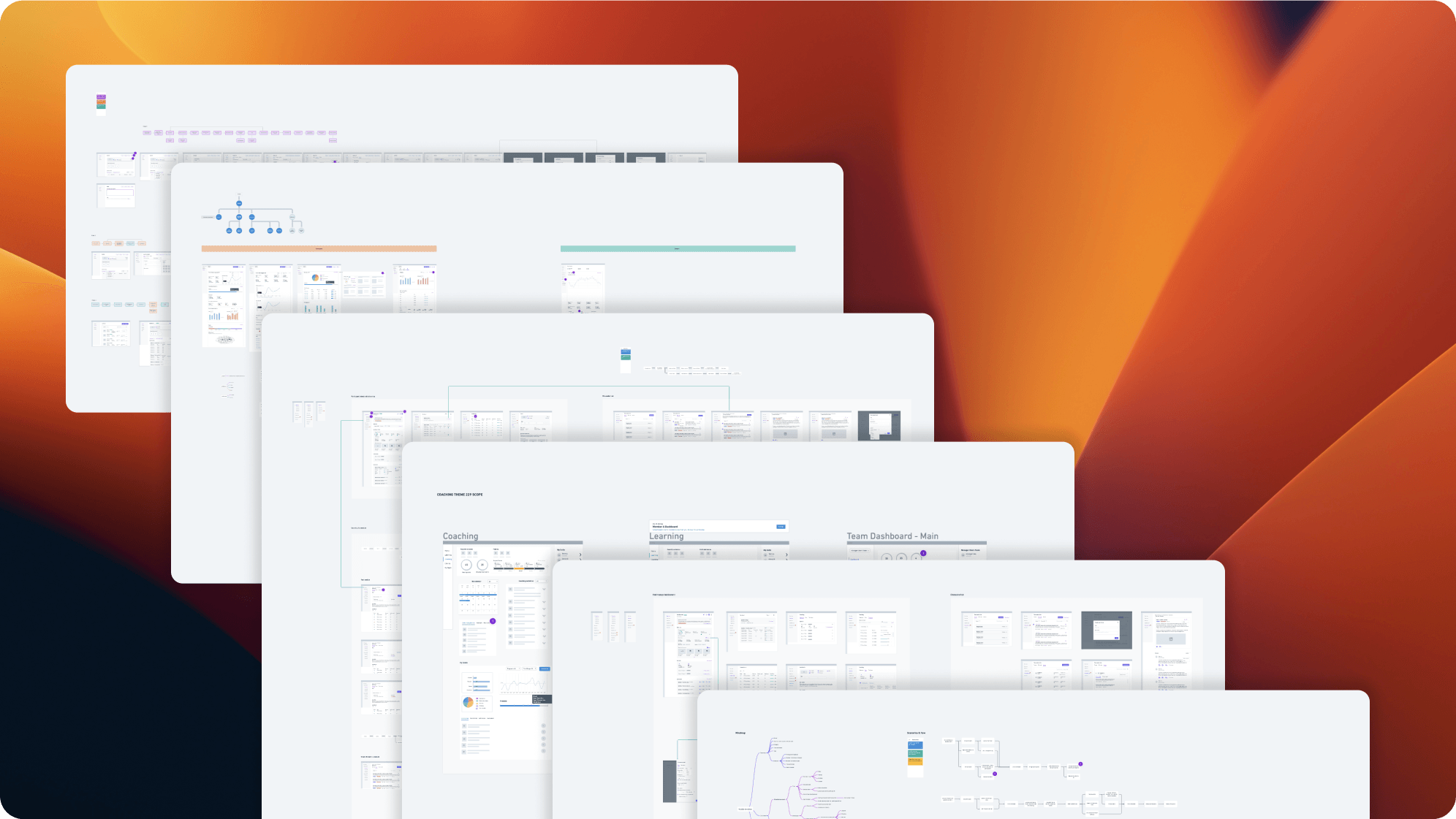 Numerous wireframes sketched during the design exploration phase